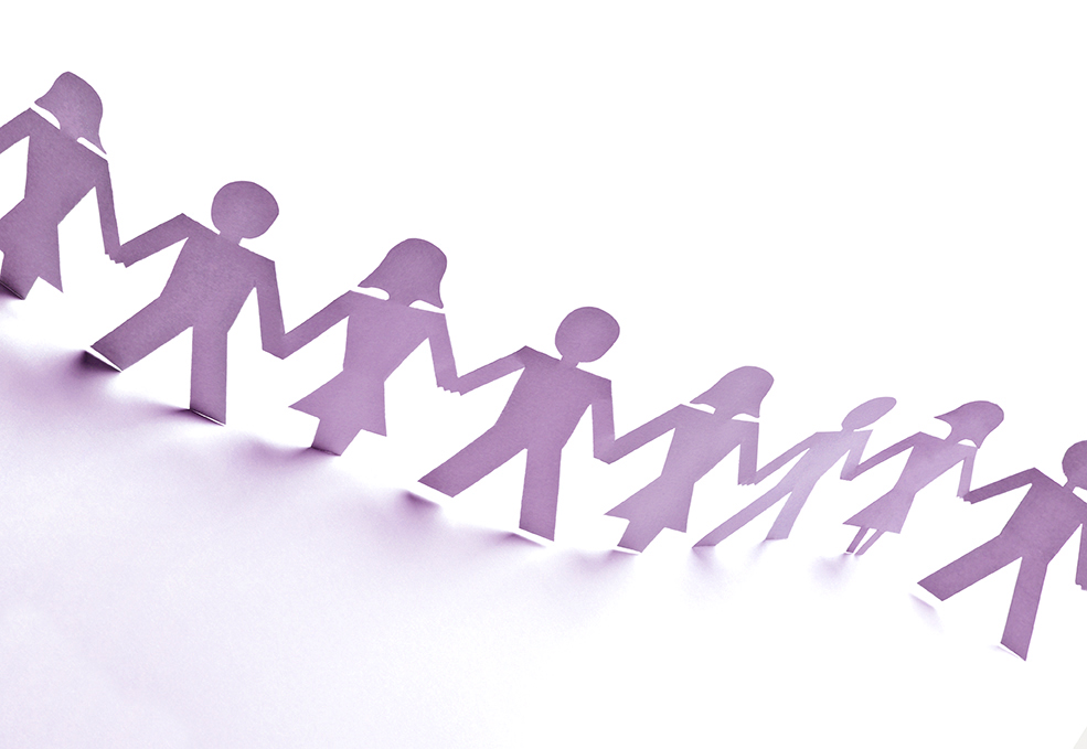 Line of stick figure holding hands